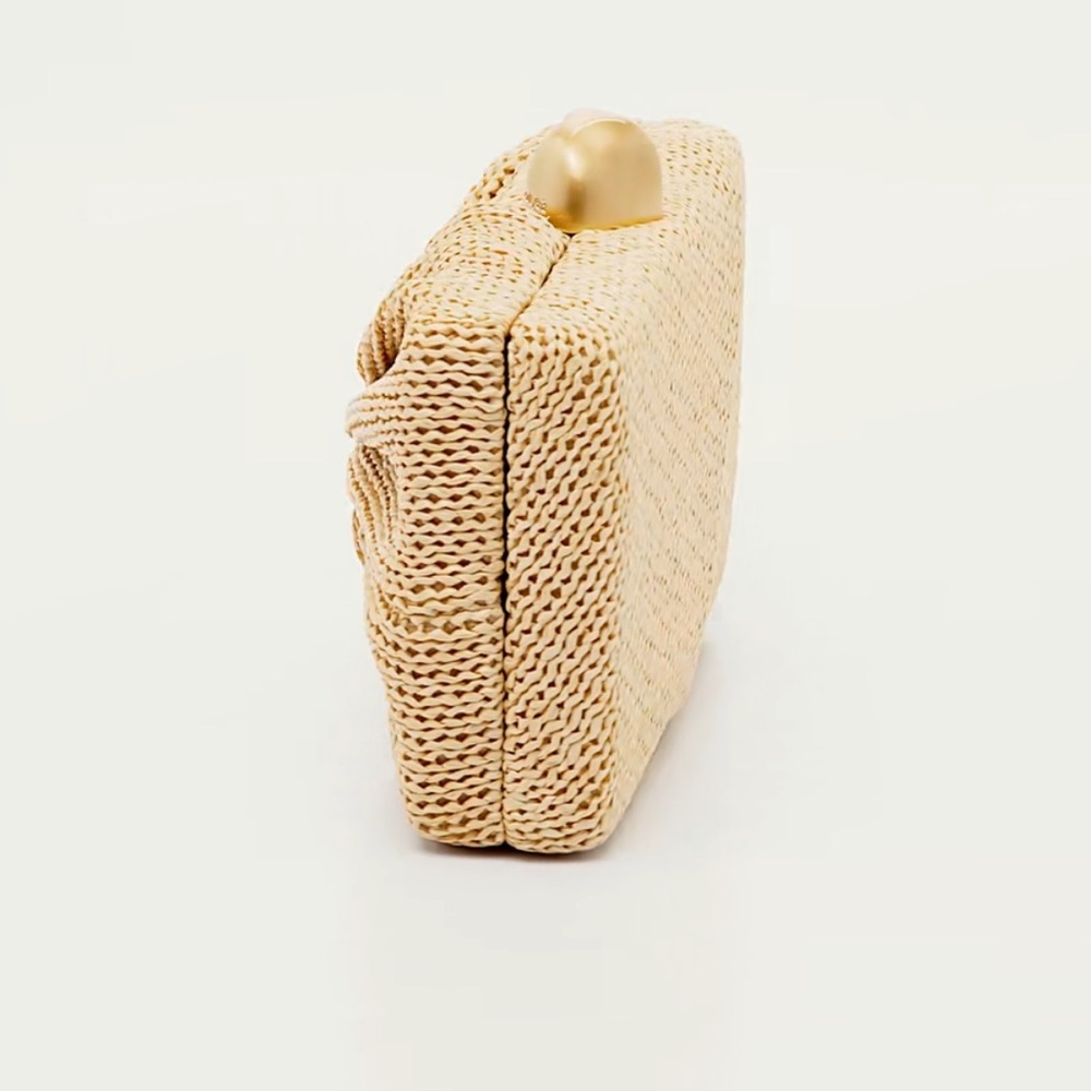 Cult Gaia Lisse Knotted Raffia Clutch Bag with Gold Closure NWT - Picture 6 of 13